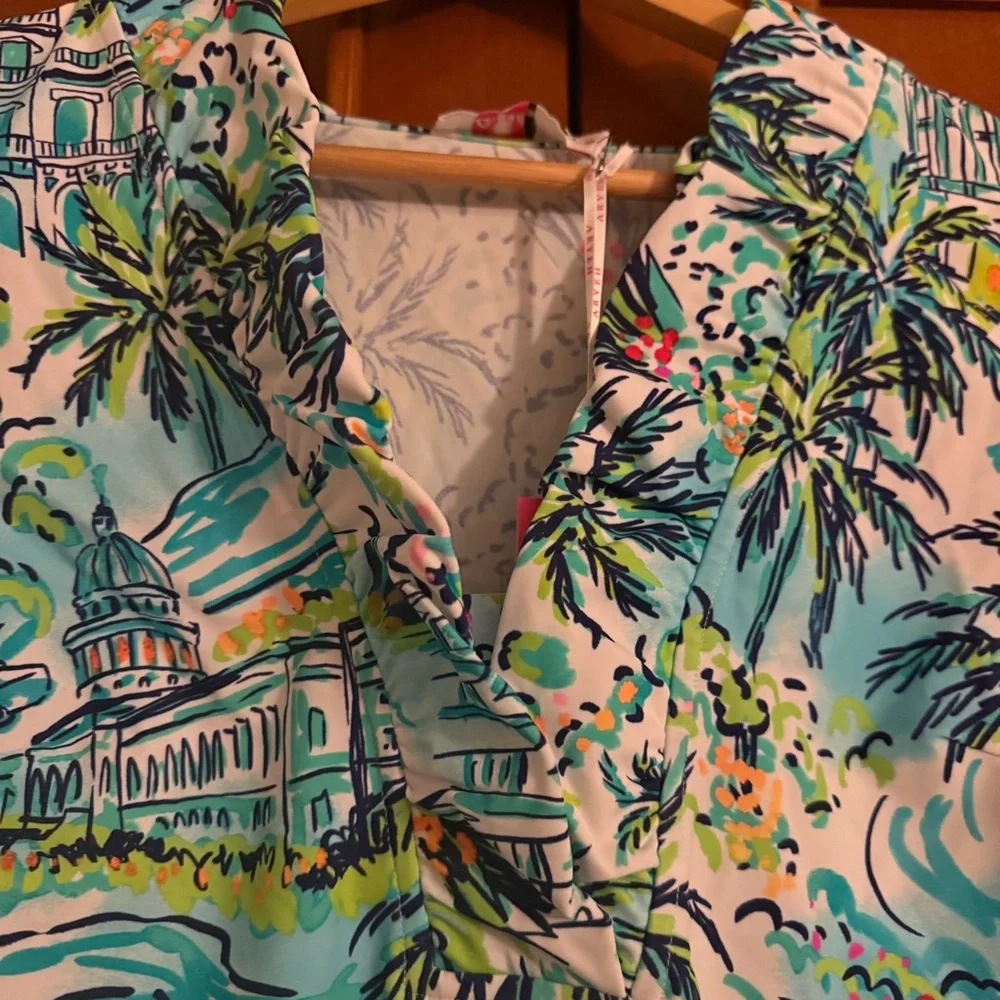Aryeh Coastal Cruise Print Sleeveless Ruffle Neck Dress Medium NWT - Picture 2 of 9